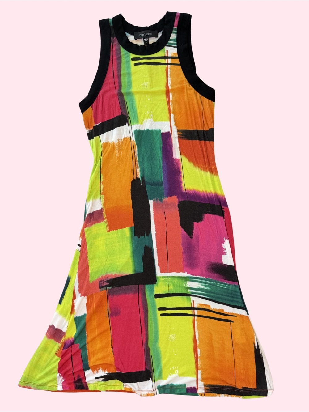 Karen Kane Bold Abstract Tank Dress in Pink, Green & Orange